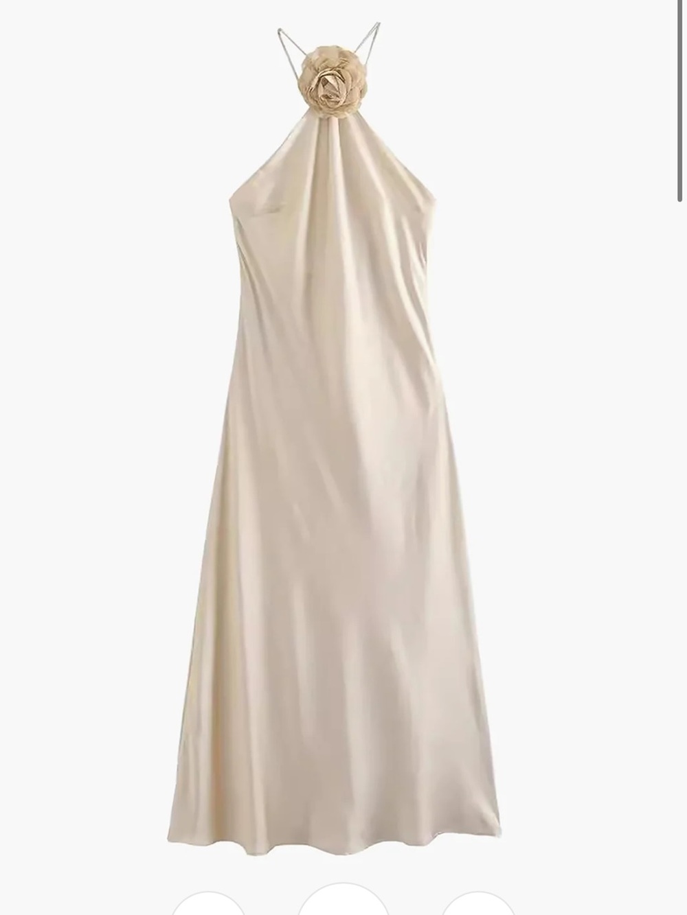 Commense Satin Rosette Halter Midi Dress in Cream Apricot - Picture 2 of 8
